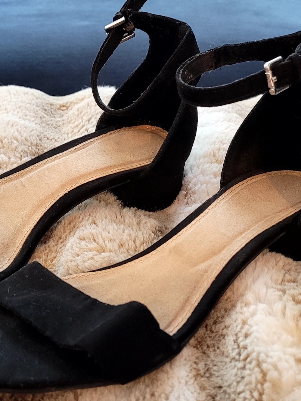 Old Navy Black Suede Ankle-Strap Block Heels